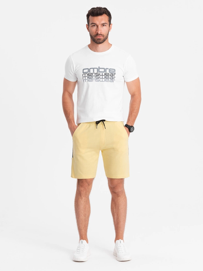 Pantaloni scurți de trening pentru bărbați, cu șnur - galben V1 W359