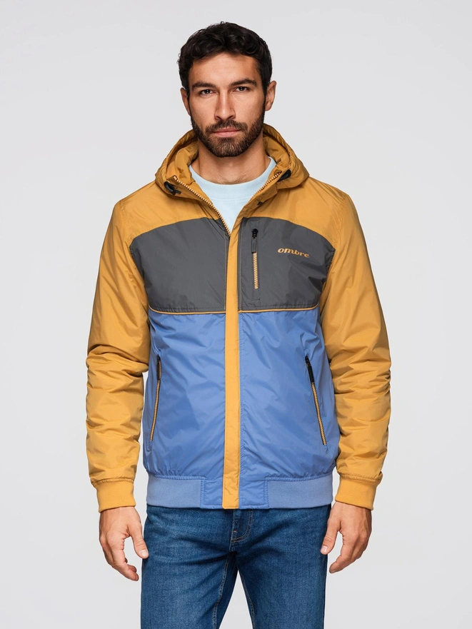 Lightweight colorful men's sports jacket with fleece - blue-mustard V8 OM-JANP-0194