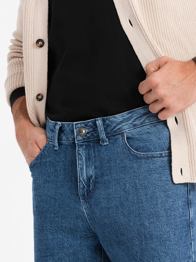 Marbled men's denim pants CARROT FIT - dark blue V2 OM-PADP-0225