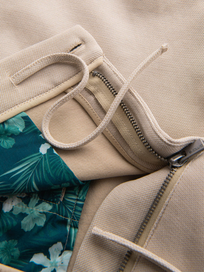 Pánské krátké šortky SLIM FIT z melanžového strukturovaného úpletu - pískové V3 OM-SRCS-0166