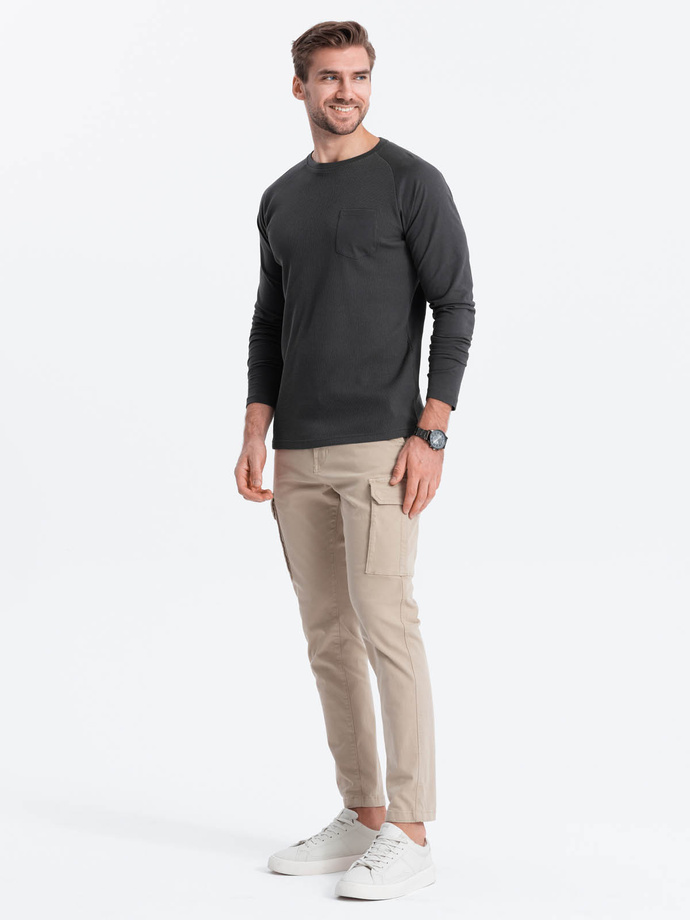 Vyriška vaflinės tekstūros ilgomis rankovėmis - grafito spalvos V5 OM-LSCL-0109