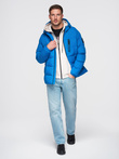 Warmed quilted men's jacket with raglan sleeves - blue V2 OM-JAHP-0302