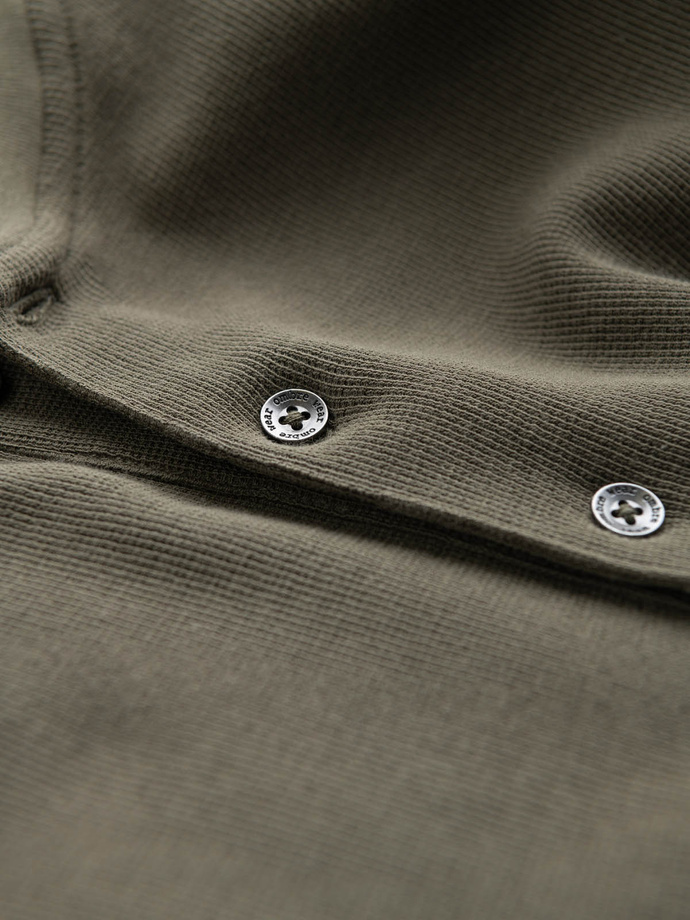 Button-up neck men's waffle knit longsleeve - olive V1 OM-LSCL-0120