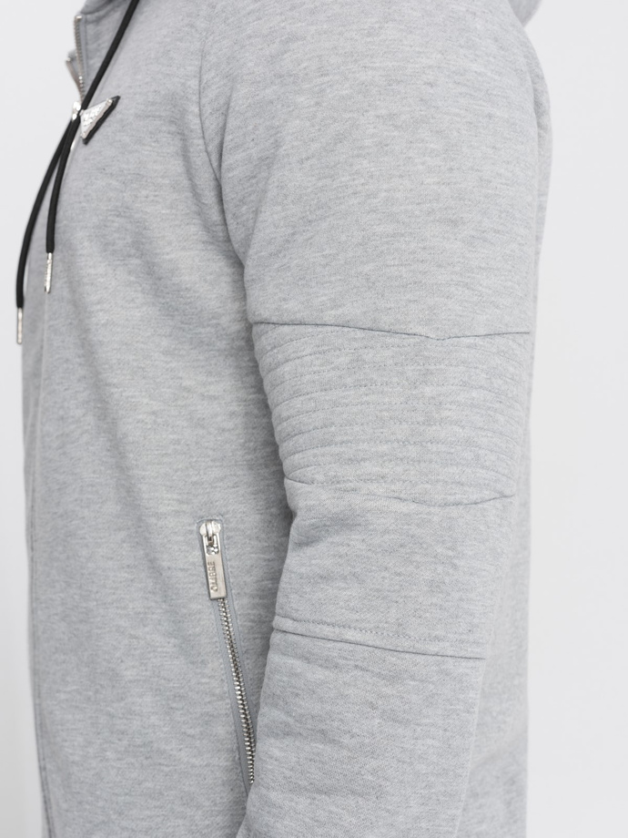 Men's unbuttoned hooded sweatshirt - grey melange V2 OM-SSZP-22SS-010