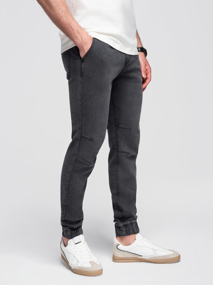 Pánské džínové kalhoty JOGGERS s pracím efektem - šedé V3 OM-PADJ-0267
