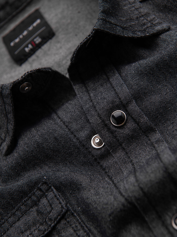 Men's denim snap shirt with pockets - black V3 OM-SHDS-0210