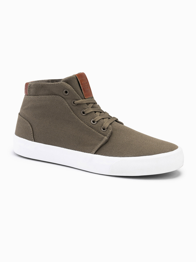 Men's cotton canvas high-top sneakers shoes - olive V4 OM-FOTH-0156