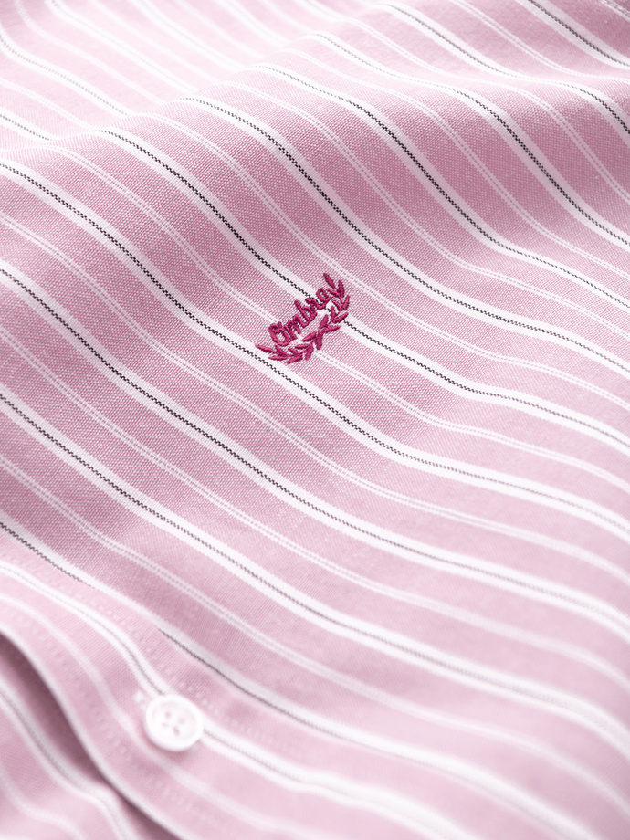 Men's cotton REGULAR FIT shirt with fine stripes - pink V2 OM-SHOS-0170
