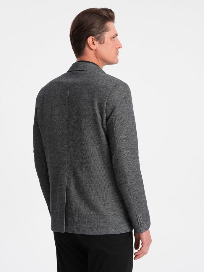 Pánska bunda s nášivkami na lakťoch - čierna V5 OM-BLZB-0108