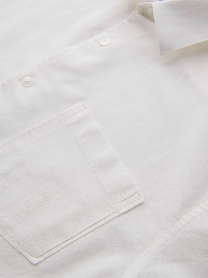 Men's short-sleeved linen-cotton shirt with pocket - broken white V1 OM-SHSS-0167