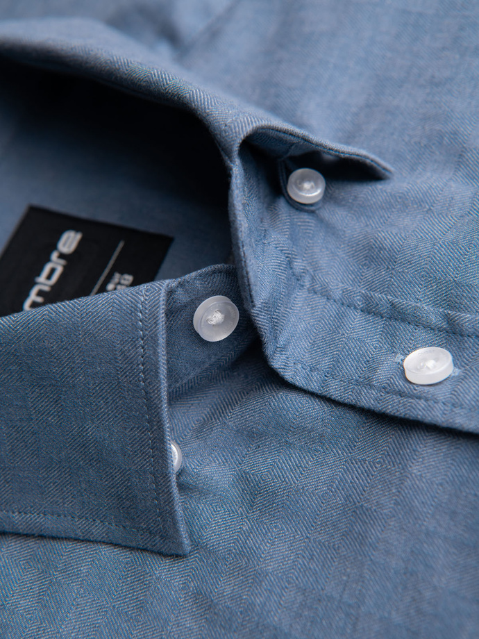 Pánská košile SLIM FIT z ozdobné tkaniny s kapsou - modrá OM-SHCS-0174