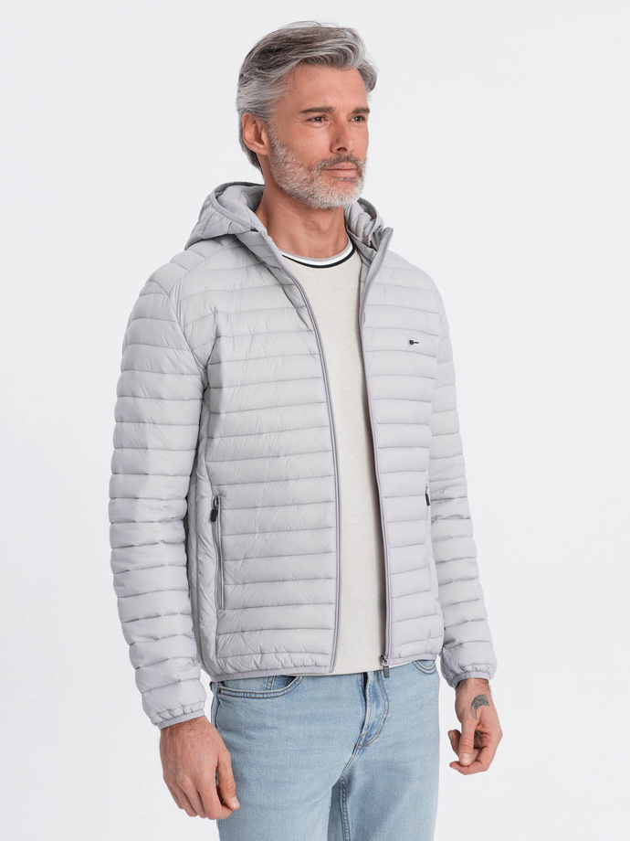 Pánská bunda bomber se saténovým povrchem a kontrastními žebrovanými lemy - černá V1 OM-JALP-22FW-007