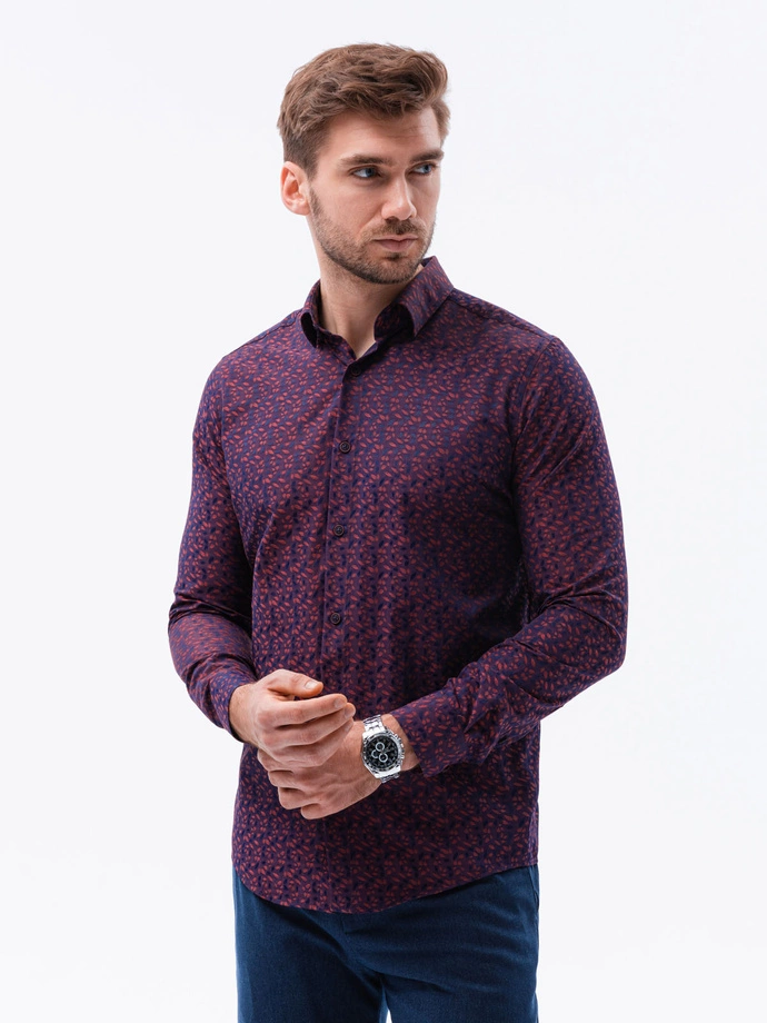 Men's elegant shirt with long sleeves - dark red K589