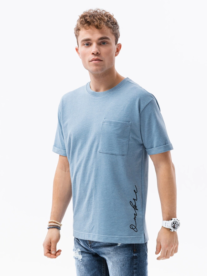 Tricou cu imprimeu pentru barbati - albastru S1371