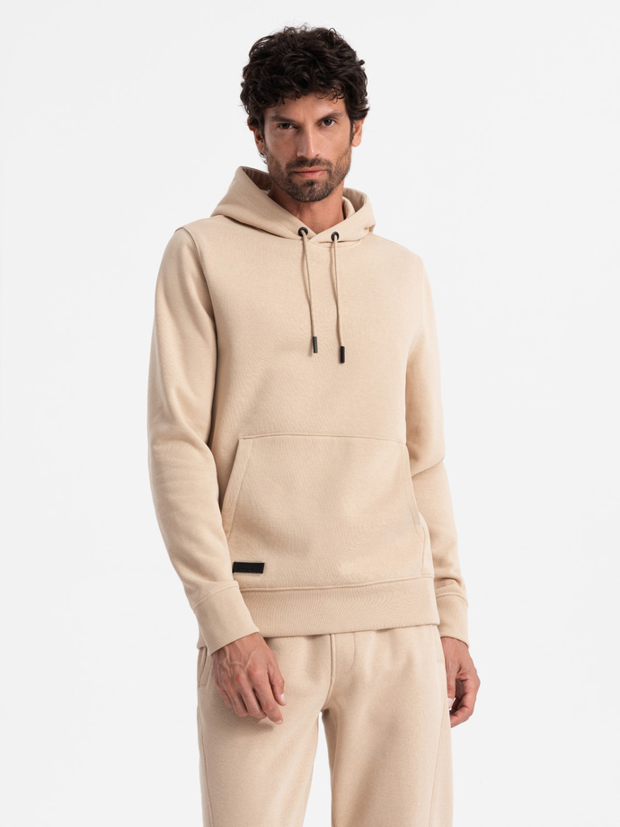BASIC men's tracksuit set kangaroo sweatshirt + joggers - beige V6 Z85