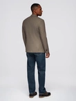 Elegantiška SLIM FIT vyriška striukė su rajono audiniu - alyvuogių žalia V5 OM-BLZB-0135