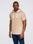 Men's hooded cotton t-shirt - beige V5 OM-TSCT-0256