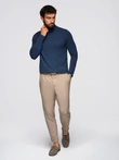 Men's plain turtleneck longsleeve - navy blue V2 OM-LSCL-0130