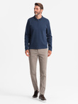 Men's polo longsleeve with zippered collar - navy blue V7 OM-POLS-0130