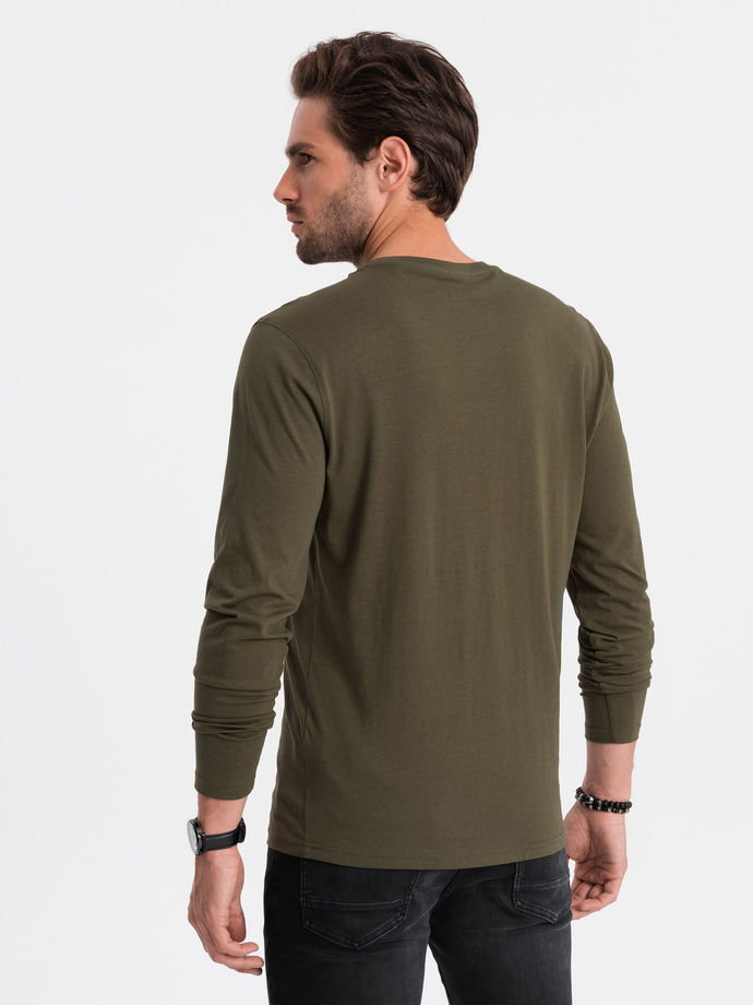 Men's BASIC longsleeve with round neckline - dark olive V7 OM-LSBL-0106