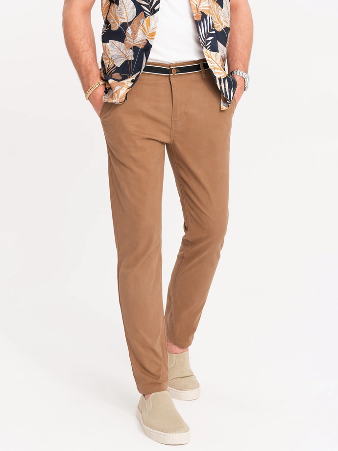 Pantaloni chino pentru bărbați cu talie decorativă - maro V4 OM-PACP-0118