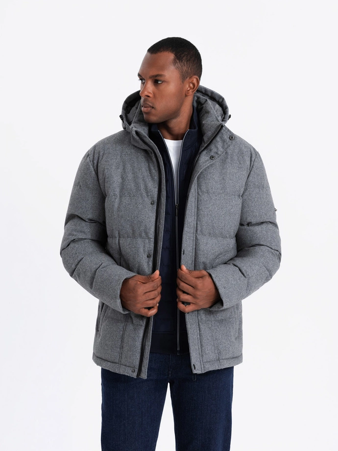 Men's lightweight jacket with mesh lining and hood - grey V1 OM-JAHP-0203