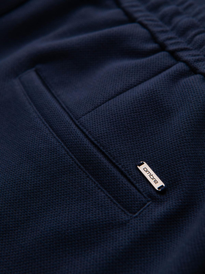 Pánské kalhoty z piké úpletu s nastavitelným pasem - tmavě modré V1 OM-PACP-0283