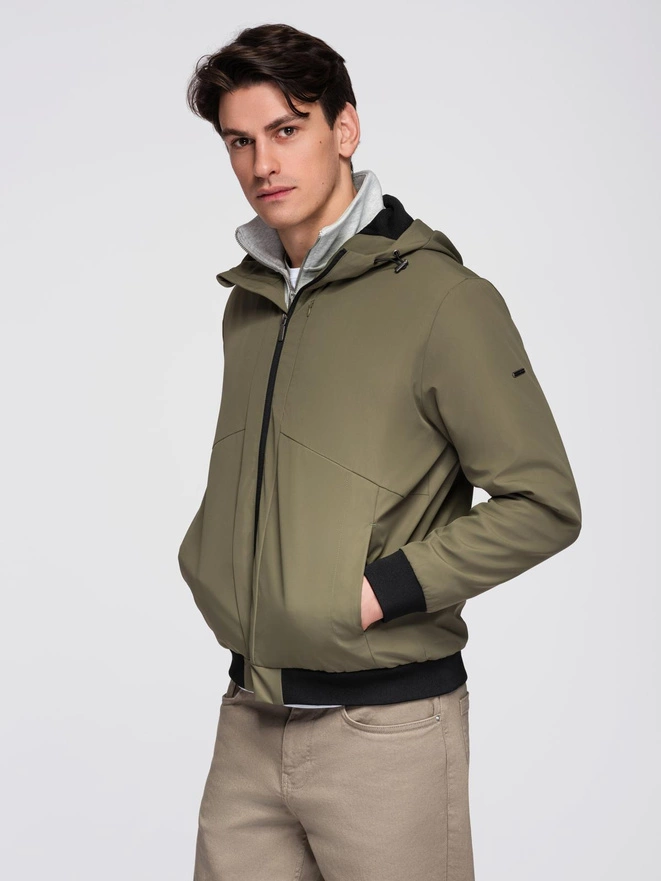 Men's lightweight jacket with hood and mesh lining - olive V2 C640