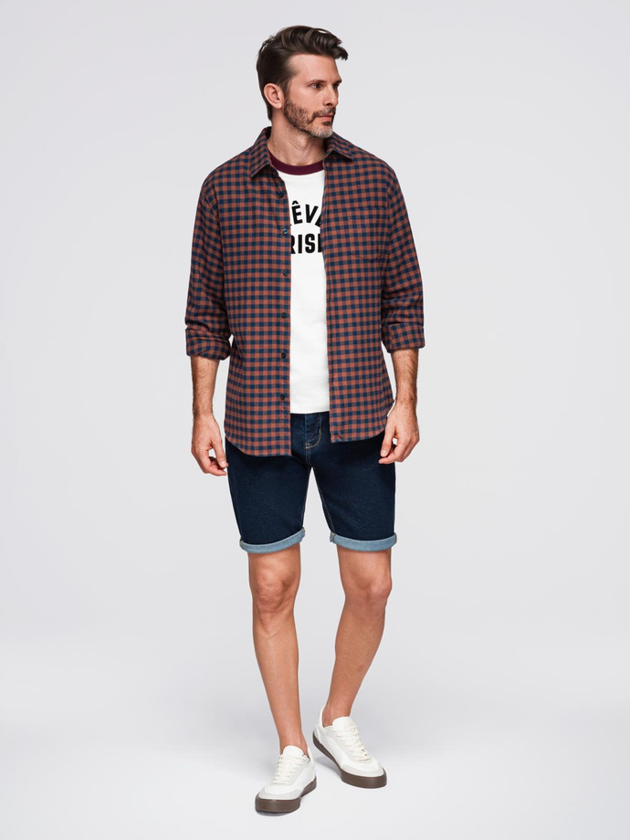 Pánská kostkovaná flanelová košile - tmavě modrá a černá V6 OM-SHCS-0150