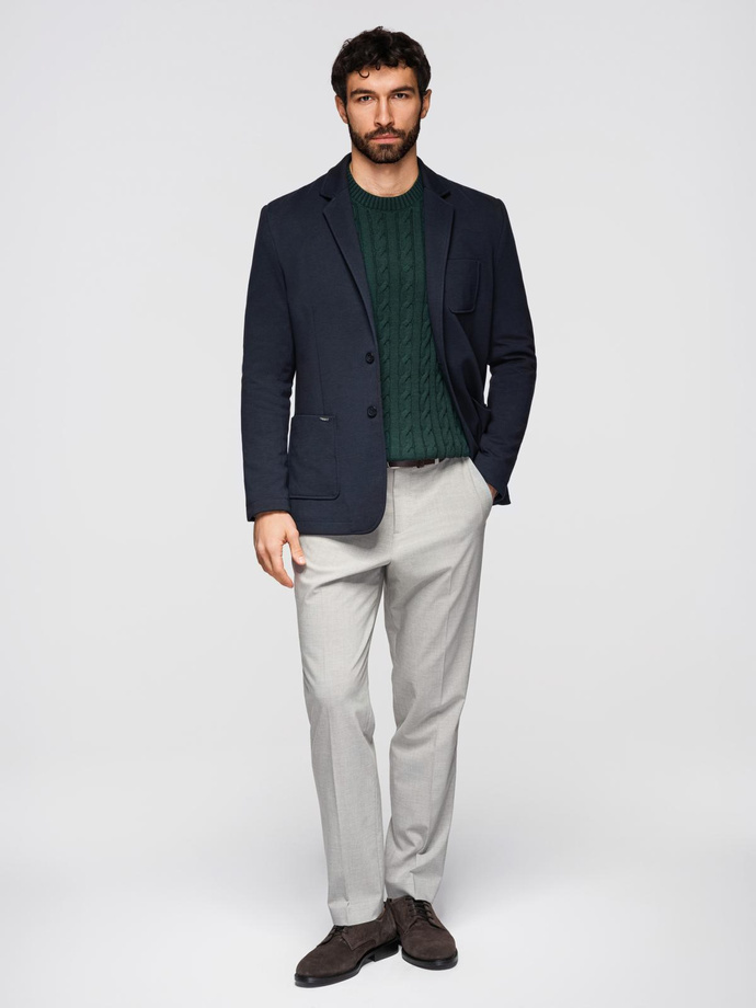 Men's SLIM knit jacket with subtle texture - navy blue V3 OM-BLZB-0101