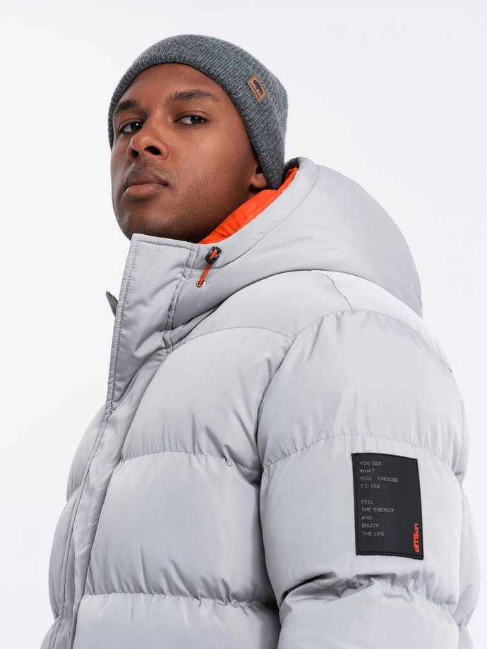 Pánská sportovní teplá bunda s dvojitou kapucí - šedá V3 OM-JAHP-0208