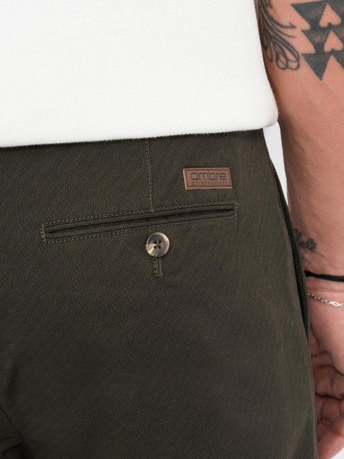 Pánské chino kalhoty REGULAR FIT s jemnou strukturou - tmavě zelené V4 OM-PACP-0184