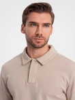 Men's tracksuit set sweatshirt with polo collar + pants - beige V2 Z71