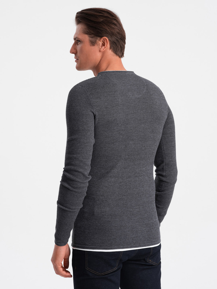Men's cotton sweater with round neckline - graphite melange V2 OM-SWSW-0103