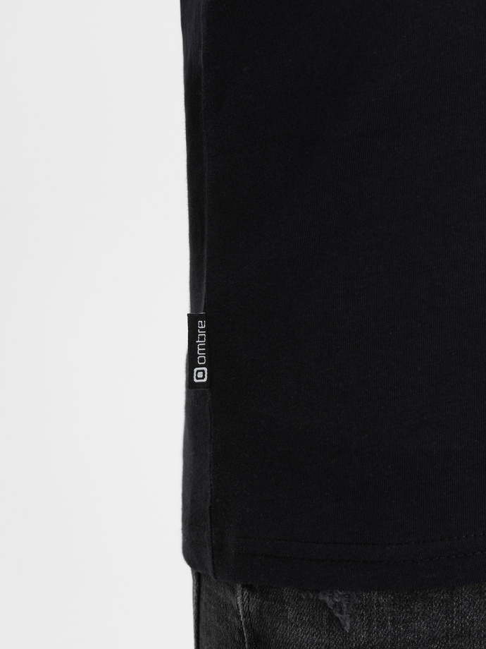 Pánské tričko s dlouhým rukávem a knoflíky u výstřihu - černé V4 OM-LSCL-0107