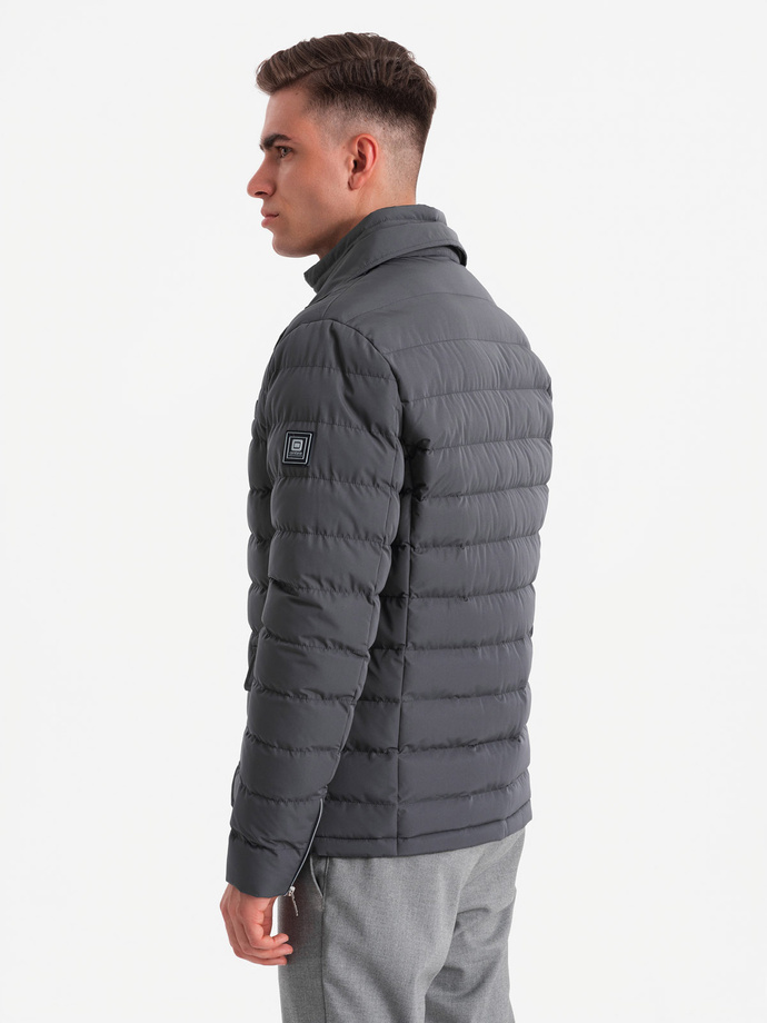 Men's quilted jacket with jacket cut - graphite V2 OM-JALP-0188