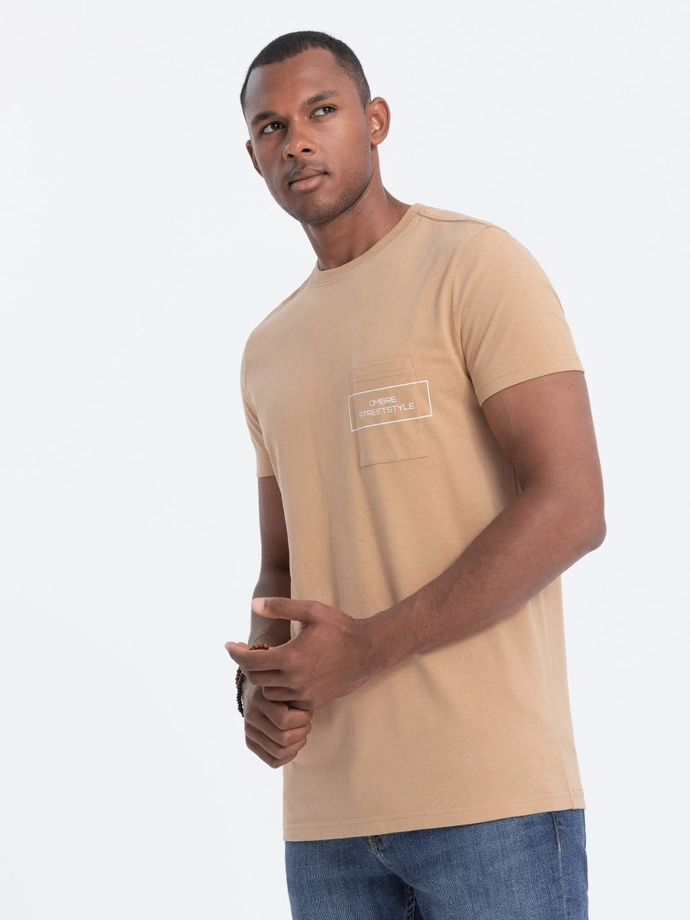 Tricou bărbătesc din bumbac cu imprimeu de buzunar - maro deschis V6 S1742