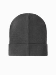Men's knitted beanie hat with embroidered inscription - graphite V2 OM-ACWH-0120