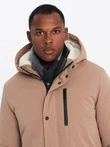 Men's long parka sherpa jacket - beige V1 OM-JALJ-0181