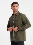 Men's REGULAR FIT cotton shirt with buttoned pockets - olive V4 OM-SHCS-0146