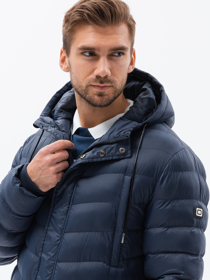 Men's winter parka quilted jacket - navy blue V2 OM-JALJ-0100