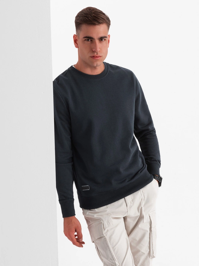 BASIC men's non-stretch cotton sweatshirt - black V9 OM-SSBN-0159