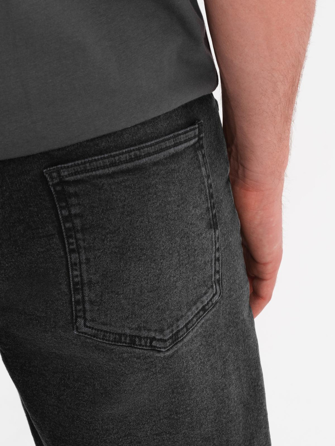 Men's shorts with elastic waistband and wash effect - black V4 OM-SRDS-0192