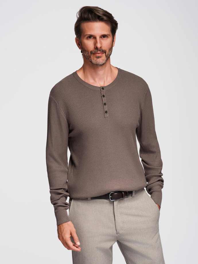 Men's ribbed sweater with buttons at the neckline - ash V4 OM-SWSW-0182