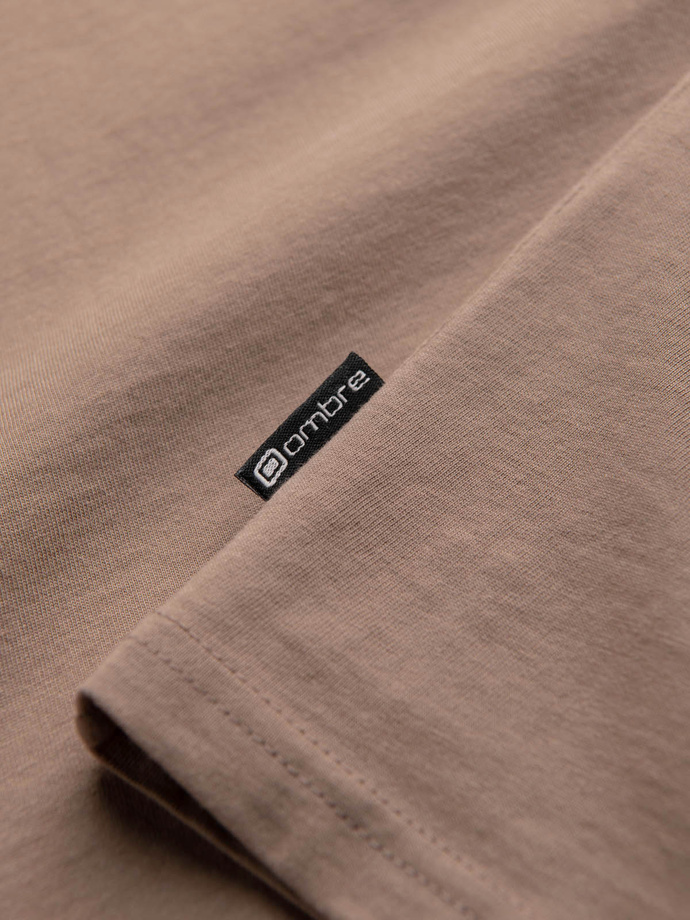 Vyriški medvilniniai marškinėliai su spauda - šviesiai rudi V2 OM-TSPT-0166