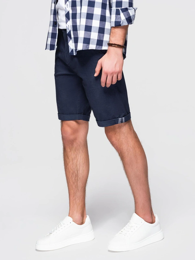 Pantaloni scurți casual pentru bărbați SLIM FIT jacquard knit - albastru marin V1 OM-SRCS-0168