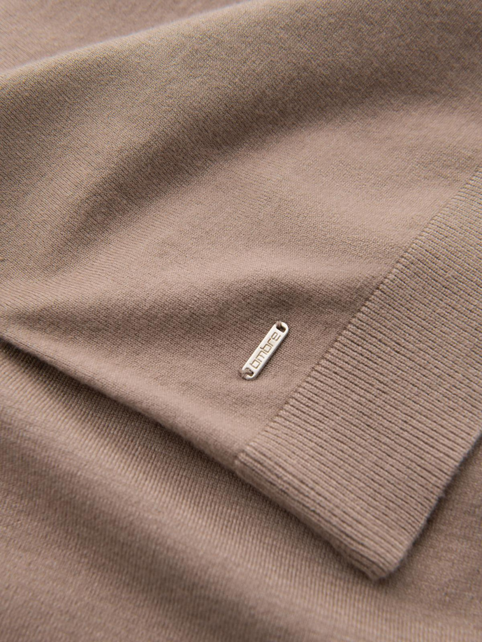 Men's knitted turtleneck with viscose - dark beige V3 OM-SWTN-0127