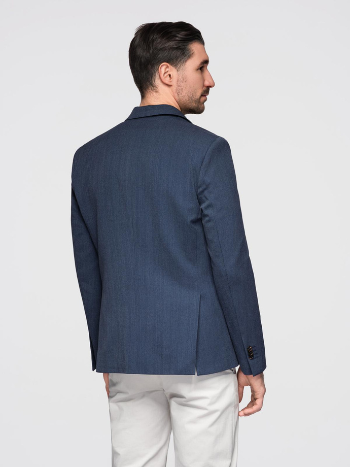 Elegant men's SLIM FIT jacket with rayon - dark blue V3 OM-BLZB-0135