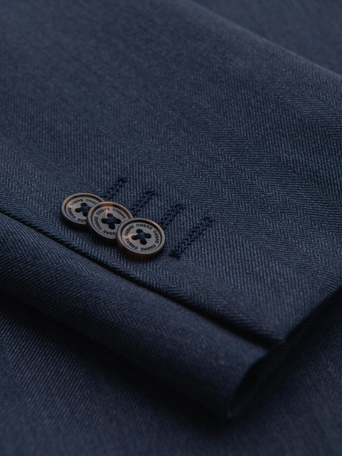 Jachetă elegantă SLIM FIT pentru bărbați cu raion - albastru închis V3 OM-BLZB-0135