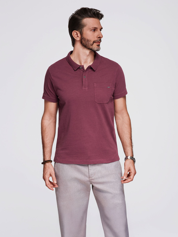 Men's polo t-shirt with decorative buttons - maroon V6 S1744